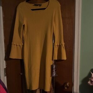 Nina Leonard Mustard Long Sleeve Dress